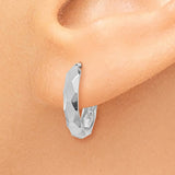 14k White Gold Diamond-cut Hoop Earrings TL569