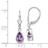 14k White Gold 8x5mm Pear Amethyst Bezel Leverback Dangle Earrings XLB103WAM