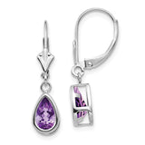 14k White Gold 8x5mm Pear Amethyst Bezel Leverback Dangle Earrings XLB103WAM