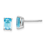 14k White Gold 6x4mm Emerald-cut Blue Topaz Post Earrings XE65WBT