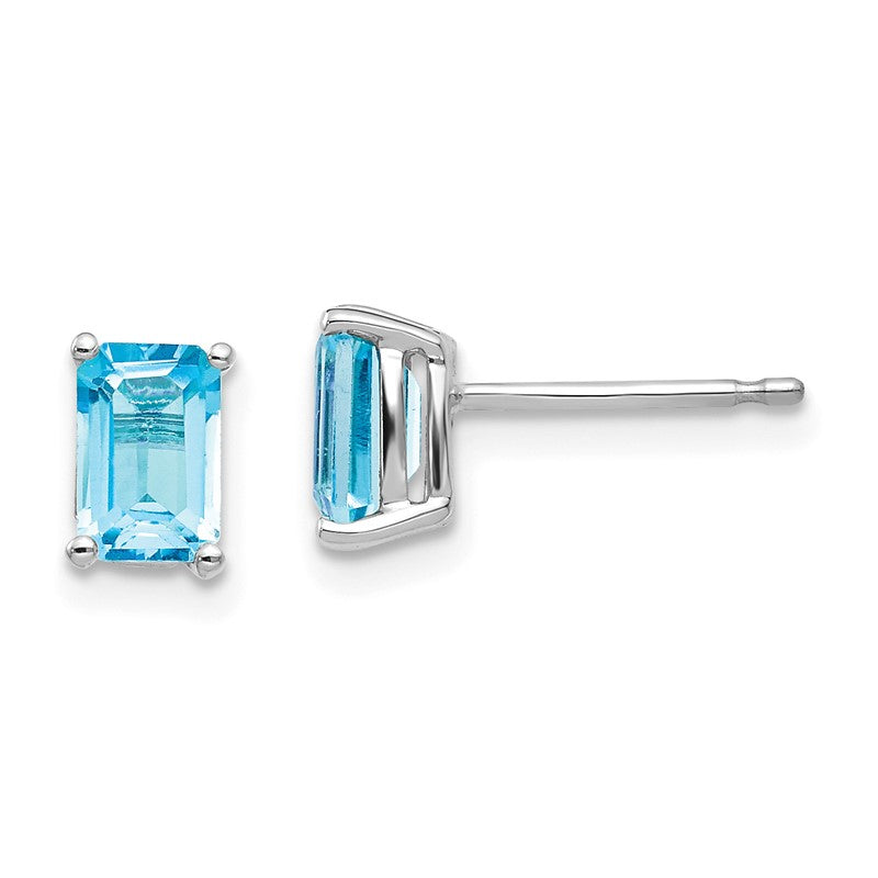 14k White Gold 6x4mm Emerald-cut Blue Topaz Post Earrings XE65WBT