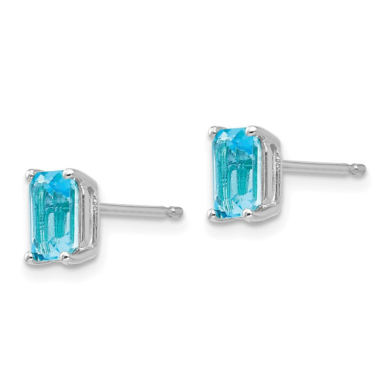 14k White Gold 6x4mm Emerald-cut Blue Topaz Post Earrings XE65WBT