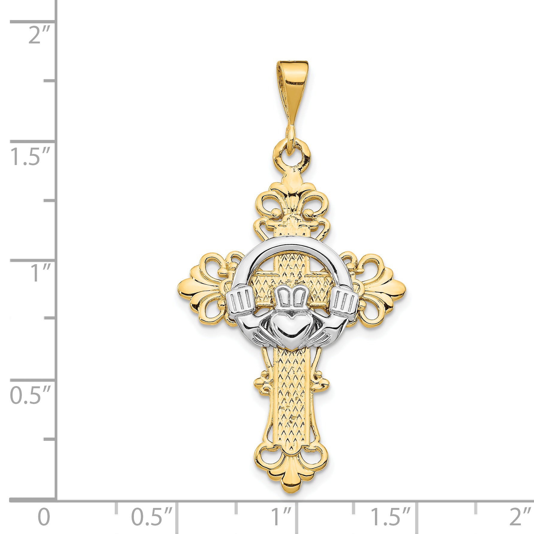 14k Two-tone Claddagh Cross Pendant D1517