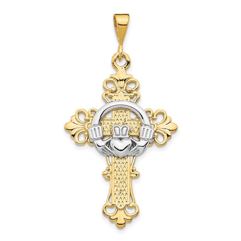 14k Two-tone Claddagh Cross Pendant D1517