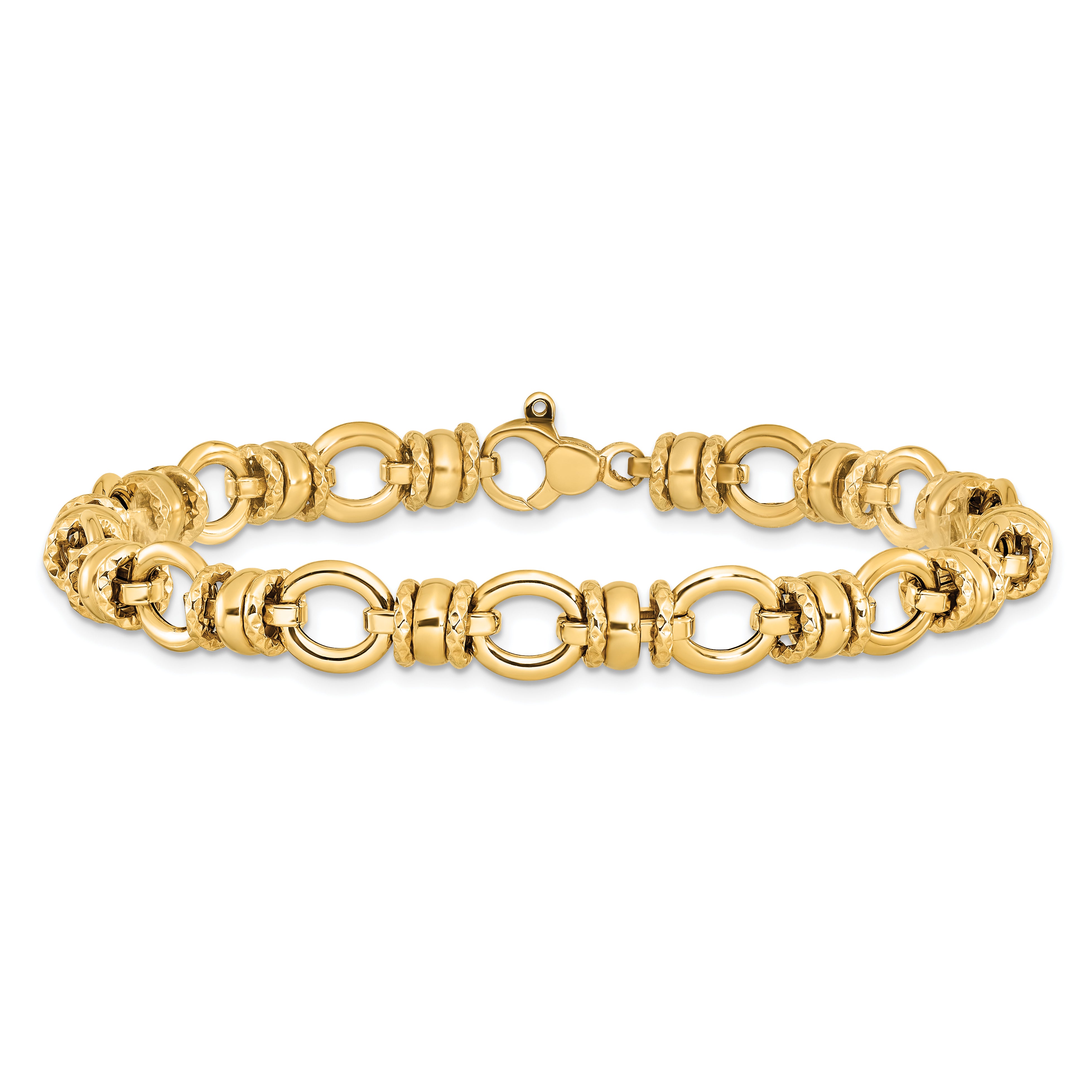 14K Polished and Textured 8mm Fancy Link 7.75 inch Bracelet SF2395