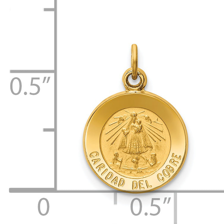 14K Polished and Satin Solid Caridad Del Cobre Medal Round Charm XR663