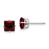 14k White Gold 6mm Princess-cut Garnet Post Earrings XE62WGA