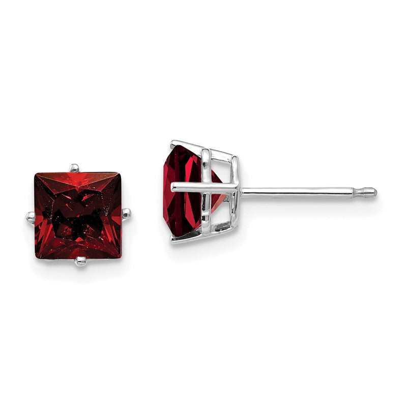 14k White Gold 6mm Princess-cut Garnet Post Earrings XE62WGA