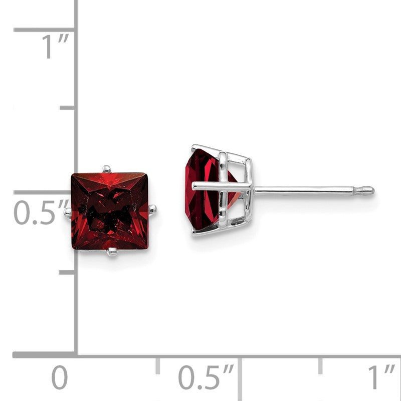 14k White Gold 6mm Princess-cut Garnet Post Earrings XE62WGA