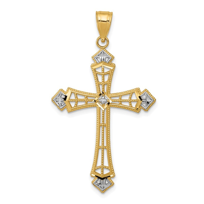 14k and White Rhodium Diamond-cut Cross Pendant K6275