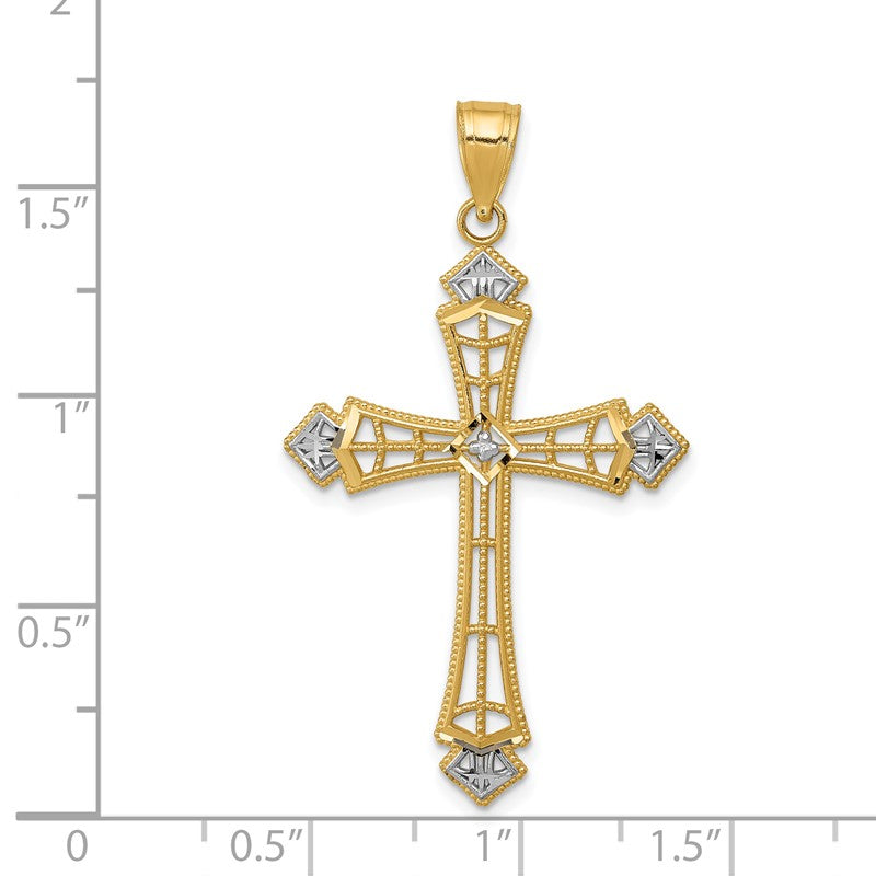 14k and White Rhodium Diamond-cut Cross Pendant K6275