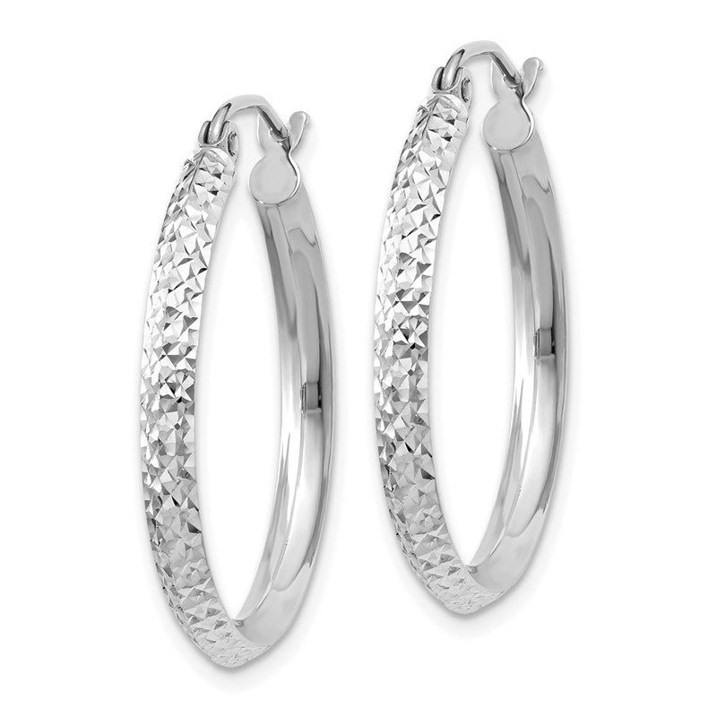 14K White Gold 2.5x25mm Knife-Edge Diamond-cut Tube Hoop Earrings TC825