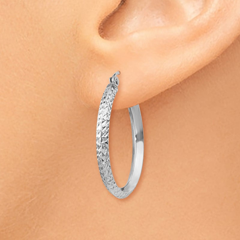 14K White Gold 2.5x25mm Knife-Edge Diamond-cut Tube Hoop Earrings TC825