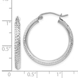 14K White Gold 2.5x25mm Knife-Edge Diamond-cut Tube Hoop Earrings TC825