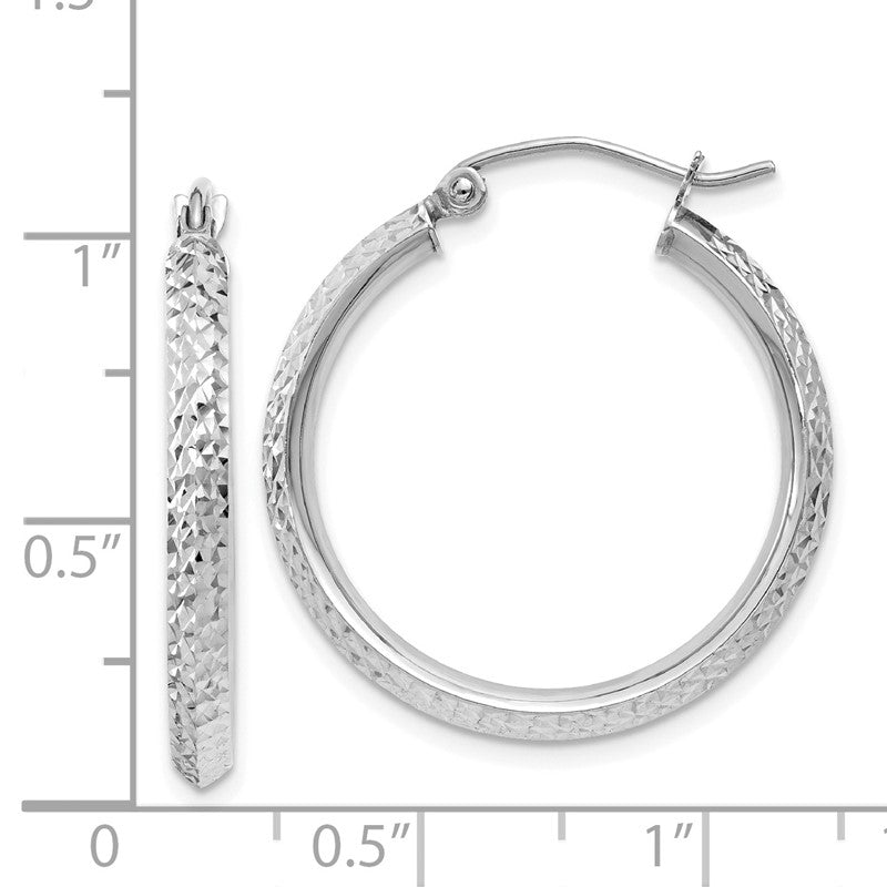 14K White Gold 2.5x25mm Knife-Edge Diamond-cut Tube Hoop Earrings TC825