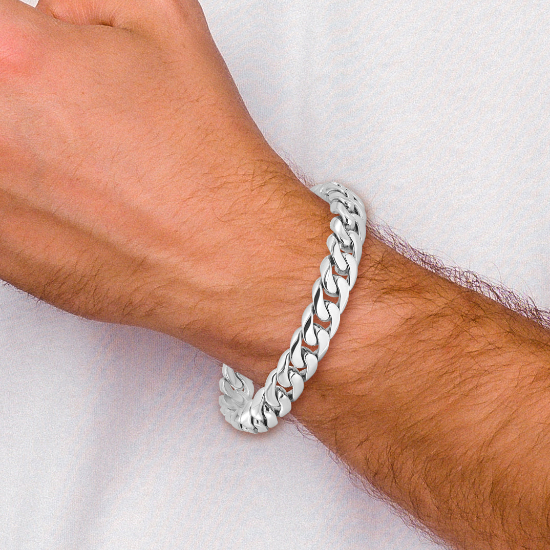 14K White Gold 20 inch 10.8mm Hand Polished Rounded Curb Link with Box Catch Clasp Chain WLK127