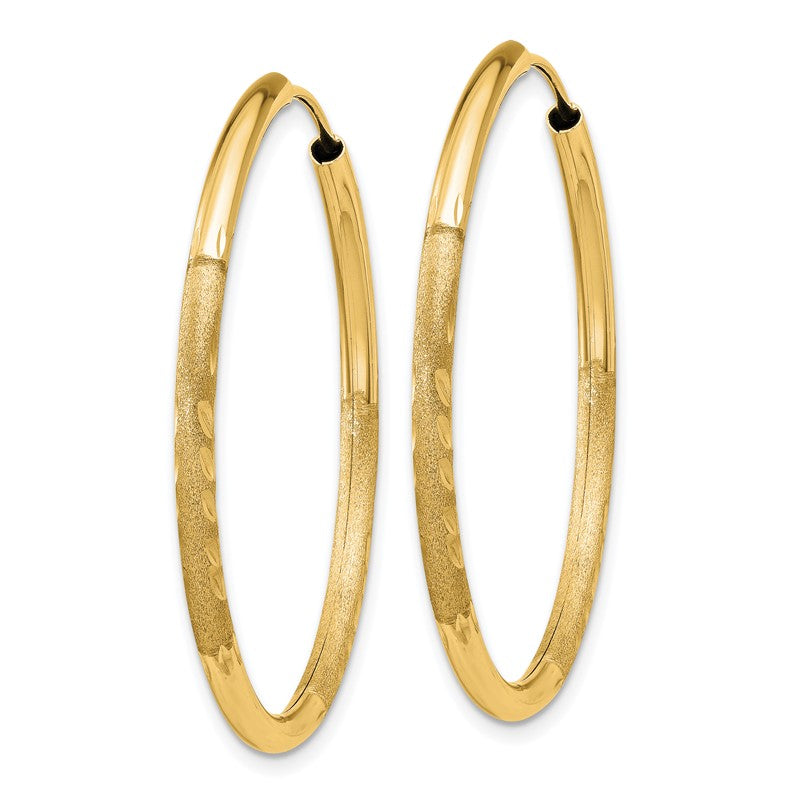 14k 2x30mm Satin Diamond-cut Endless Tube Hoop Earrings XY1179