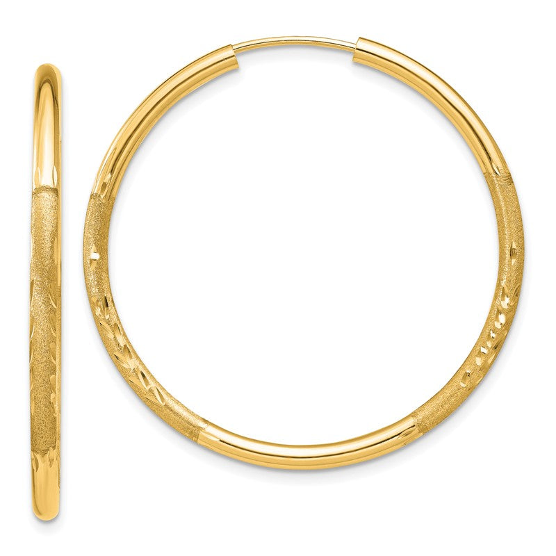 14k 2x30mm Satin Diamond-cut Endless Tube Hoop Earrings XY1179