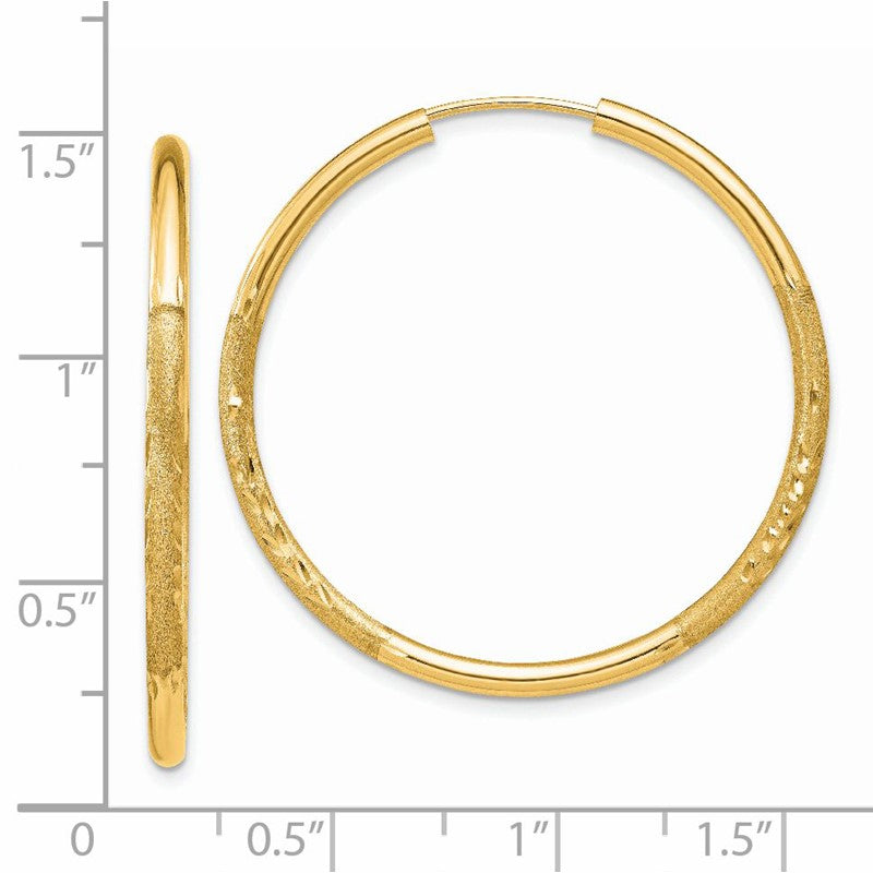 14k 2x30mm Satin Diamond-cut Endless Tube Hoop Earrings XY1179