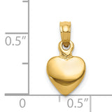 14K Polished Solid 3-D Heart Pendant K5179