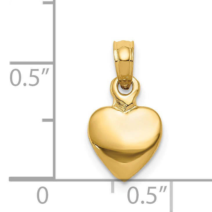 14K Polished Solid 3-D Heart Pendant K5179