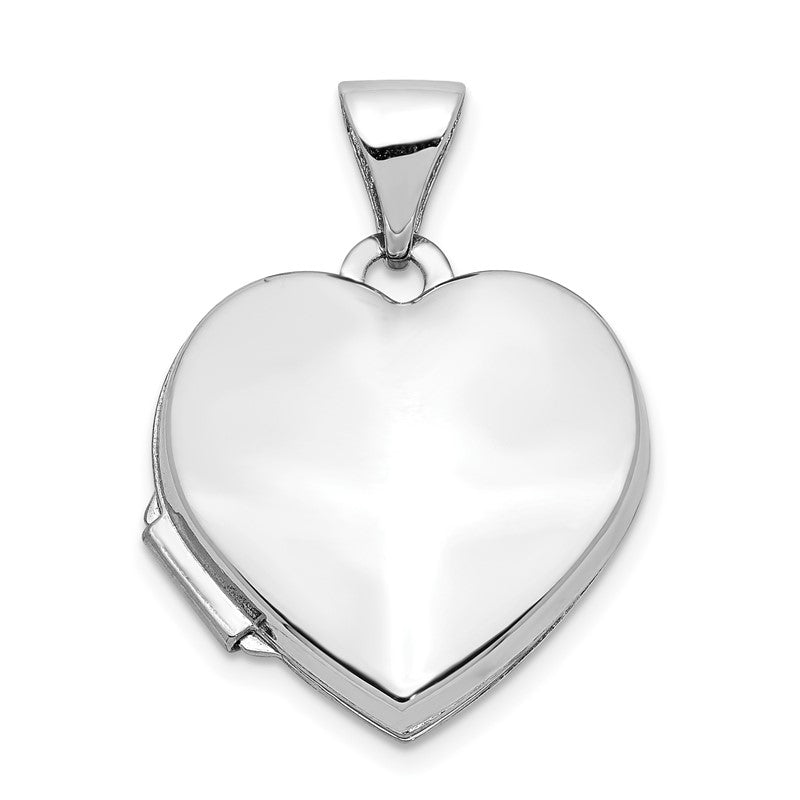 14k White Gold Polished Plain 15mm Heart Locket XL305