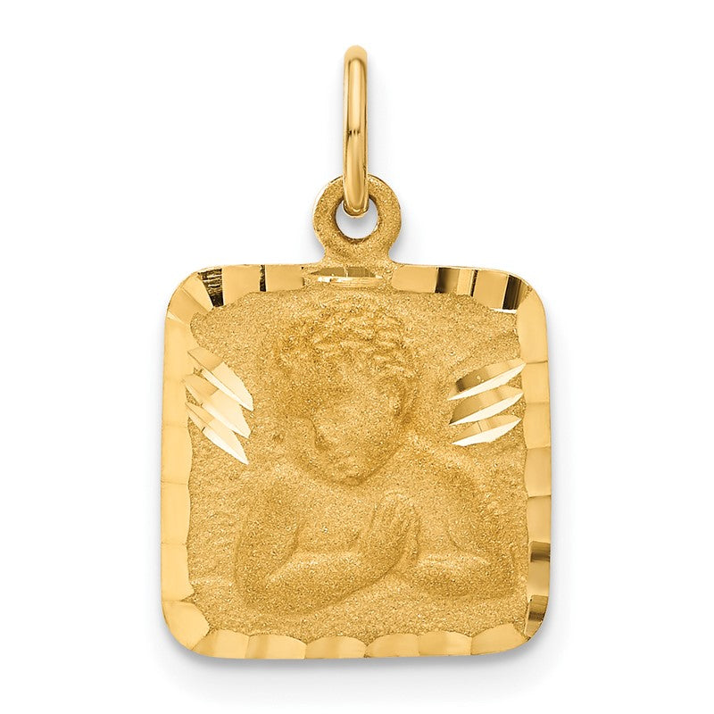 14K Satin and Diamond-Cut Angel Square Charm C346