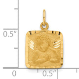 14K Satin and Diamond-Cut Angel Square Charm C346