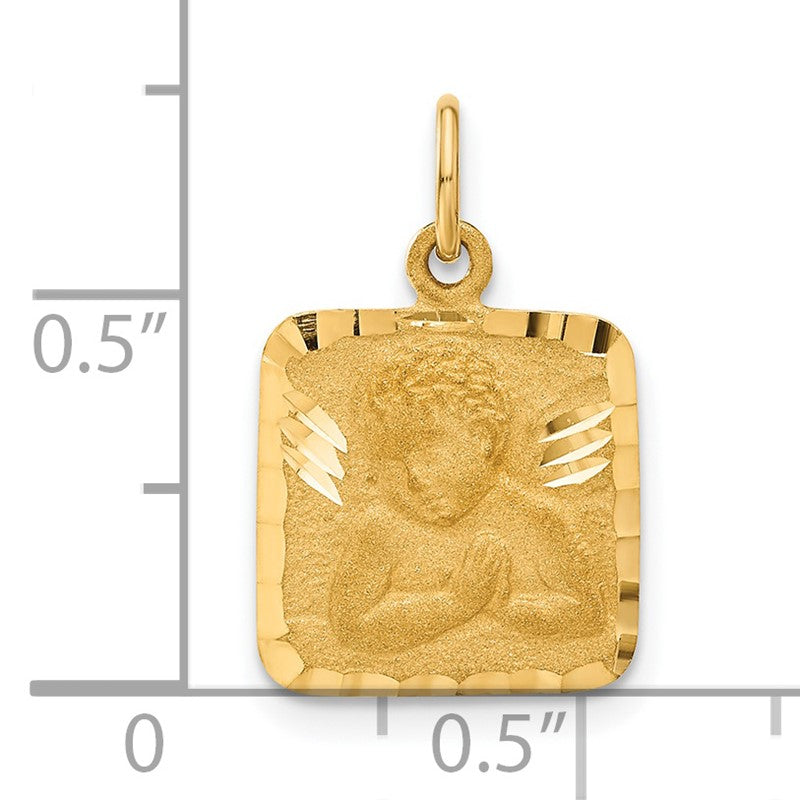 14K Satin and Diamond-Cut Angel Square Charm C346