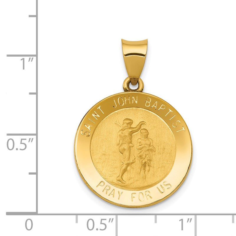 14k Polished and Satin Hollow St John the Baptist Medal Round Pendant XR1336