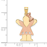 14k Two-tone The Kids Medium Girl with Ruffles and Bow on Right AA Diamond Love Pendant XK511AA