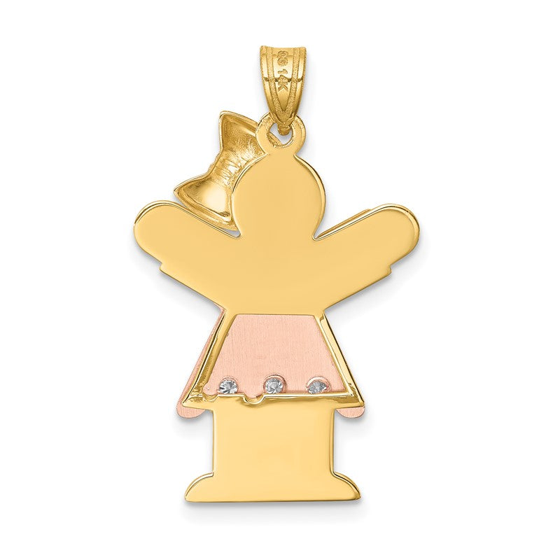 14k Two-tone The Kids Medium Girl with Ruffles and Bow on Right AA Diamond Love Pendant XK511AA