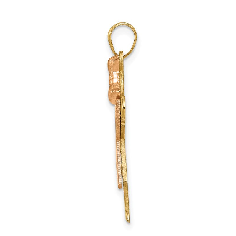 14k Two-tone The Kids Medium Girl with Ruffles and Bow on Right AA Diamond Love Pendant XK511AA