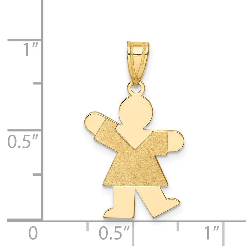 14k The Kids Solid Satin Small Girl Engravable Kiss Charm XK212