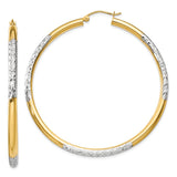 14K and Rhodium Diamond-cut 3x55mm Hoop Earrings TC833