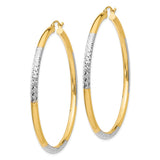 14K and Rhodium Diamond-cut 3x55mm Hoop Earrings TC833