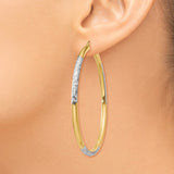 14K and Rhodium Diamond-cut 3x55mm Hoop Earrings TC833