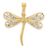 14K and White Rhodium Diamond-cut Filigree Dragonfly Pendant D3433