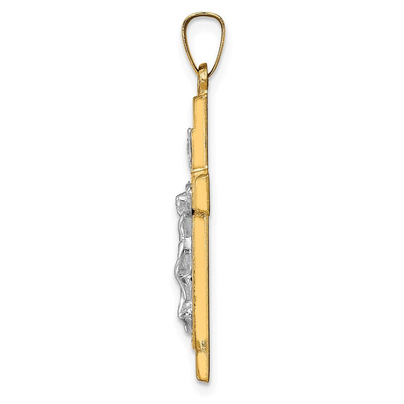 14k Two-tone Hollow Polished Textured Latin Crucifix XR1730