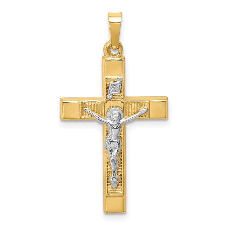 14k Two-tone Hollow Polished Textured Latin Crucifix XR1730