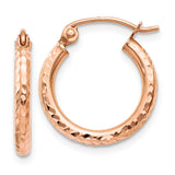 14k Rose Gold 2x15mm Lightweight Diamond-cut Tube Hoop Earrings TF679