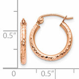 14k Rose Gold 2x15mm Lightweight Diamond-cut Tube Hoop Earrings TF679