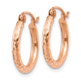 14k Rose Gold 2x15mm Lightweight Diamond-cut Tube Hoop Earrings TF679