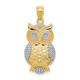 14K and White Rhodium Polished and Textured Owl Pendant K5978
