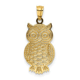 14K and White Rhodium Polished and Textured Owl Pendant K5978