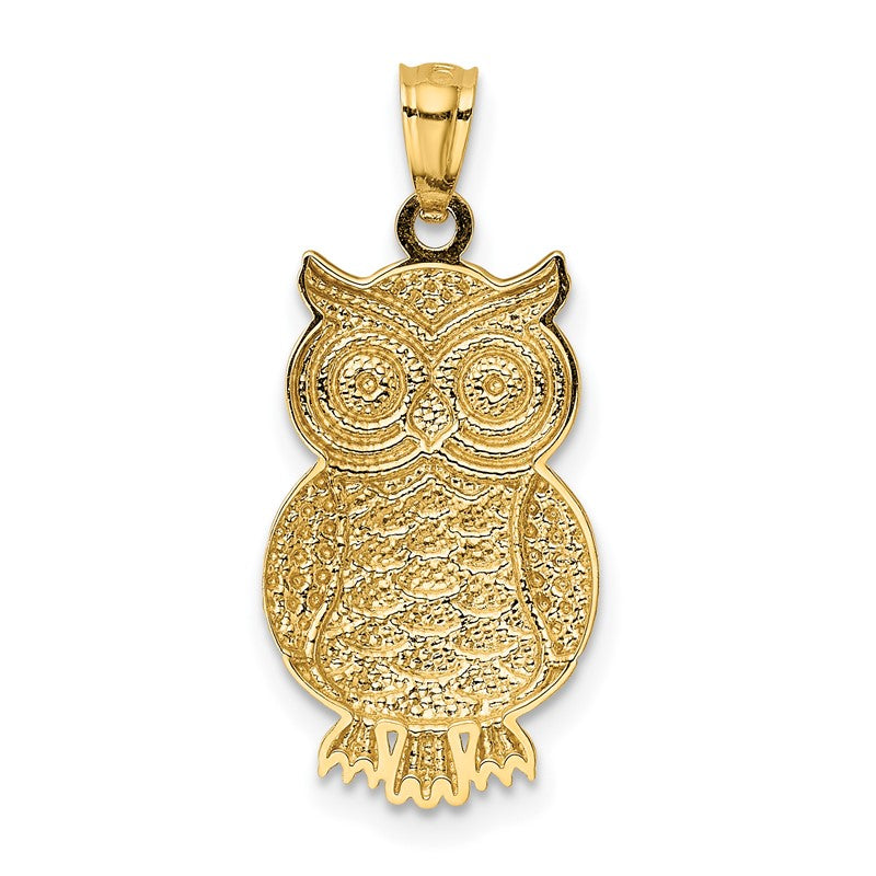 14K and White Rhodium Polished and Textured Owl Pendant K5978