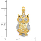 14K and White Rhodium Polished and Textured Owl Pendant K5978