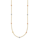 14k Tri-color Polished Diamond-cut Beads 18 inch Station Necklace SF2270