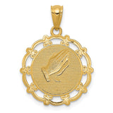 14K and White Rhodium BAPTISM with Praying Hands Scalloped Edge Round Pendant C4523