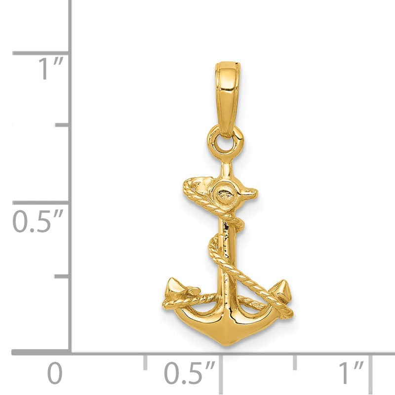 14k 3-D Anchor with Rope Pendant C3343